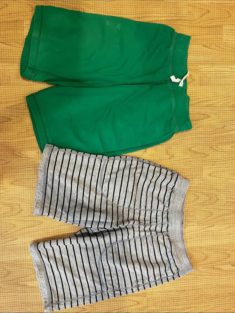 Hanna Andersson Green Knit Shorts + Gray Striped Knit Shorts